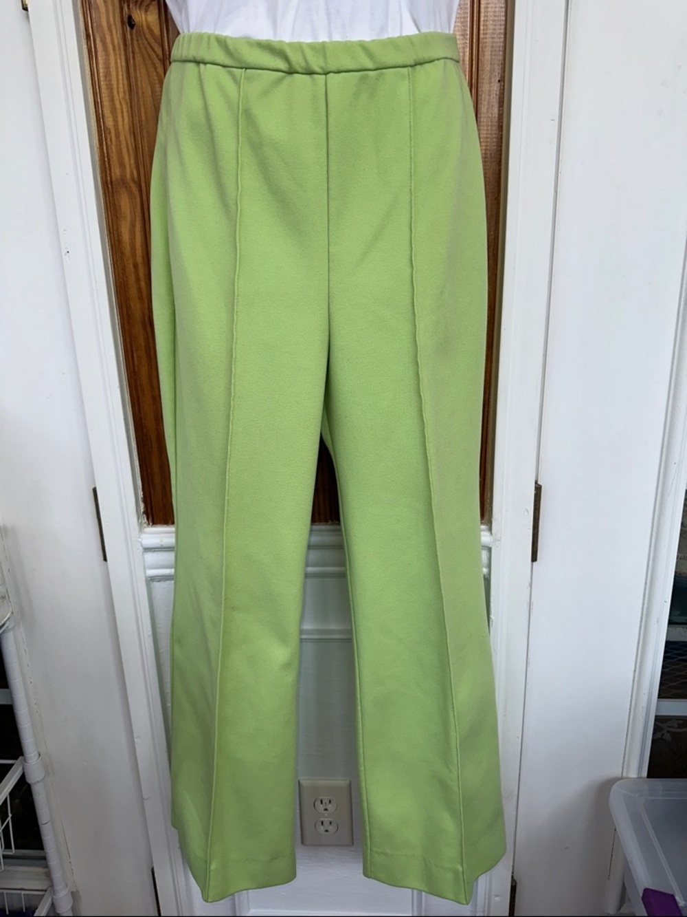 Vtg 60s/70s Donovan Galvani Lime Green Wide-Leg Women's‎ Pull on Polyester Pants